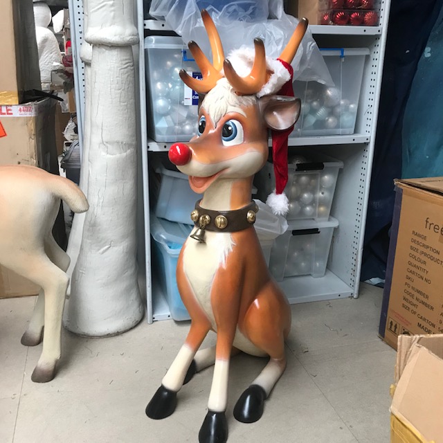 REINDEER, Rudolf Sitting Fibreglass 110cmH x 60cmL